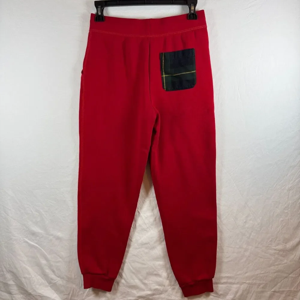 Polo Ralph Lauren Boys Red Fleece Joggers Plaid Pocket L